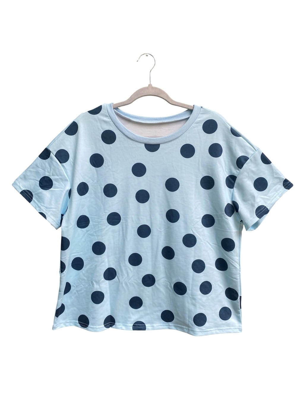 New Light Blue Polka Dot Short Sleeve Top Womens Size Large NWOT Relaxed Fit